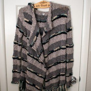 Rip Curl Open Knitted Striped Cardigan Sweater with Tassels and Hood Size S
